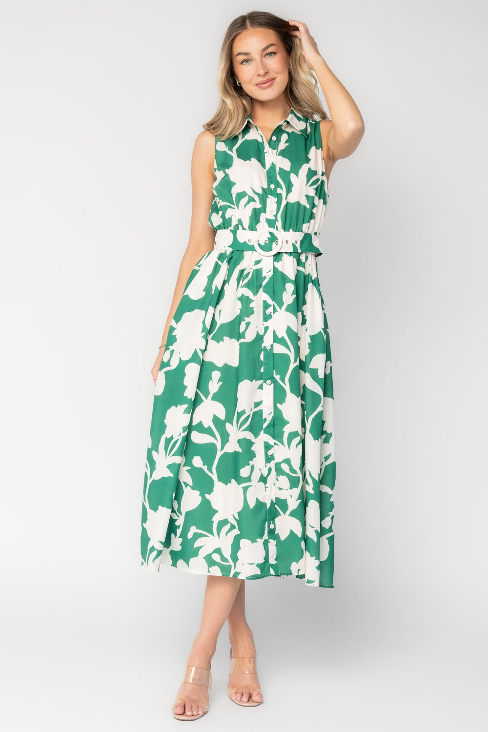 Tatum Button Down Dress | Baltic Born Green + Off White