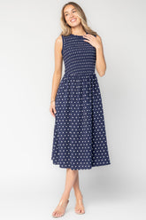 Alex Smocked Midi Dress | Baltic Born Navy Dot