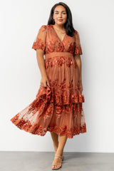 Lotte Embroidered Midi Dress | Baltic Born Rust