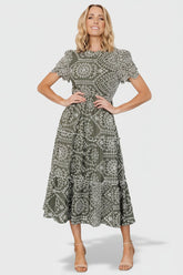 Mirabel Eyelet Midi Dress | Baltic Born Olive + White