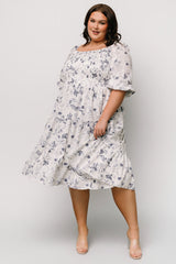 Marta Smocked Midi Dress | Baltic Born White + Blue