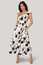 Bridget Midi Dress | Baltic Born Ivory + Black Floral