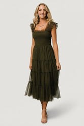Emma Smocked Tulle Dress | Baltic Born Dark Olive