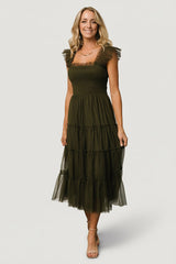 Emma Smocked Tulle Dress | Baltic Born Dark Olive