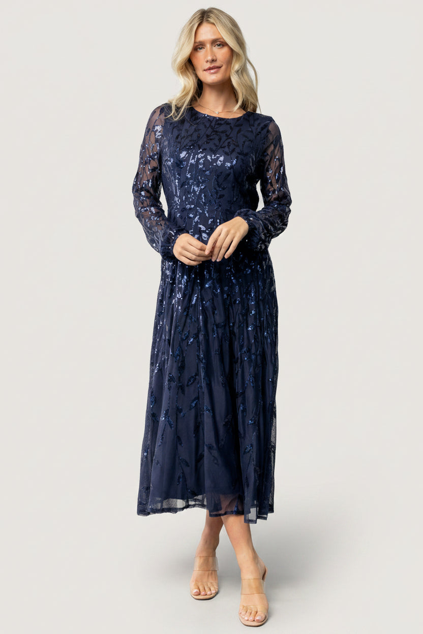 Kalla Sequin Midi Dress | Baltic Born Navy