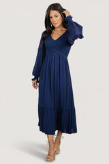 Lainey Smocked Dotted Midi Dress | Baltic Born Midnight Blue