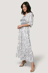 Tulsa Smocked Dress | Baltic Born Off White + Blue