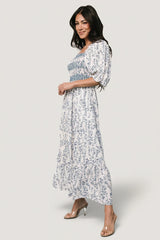 Tulsa Smocked Dress | Baltic Born Off White + Blue