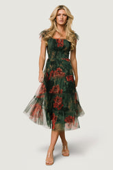 Clementine Tulle Midi Dress | Baltic Born Dark Green Floral