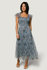 Clementine Tulle Midi Dress | Baltic Born Dusty Blue Floral