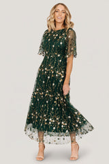 Arabella Embroidered Tulle Maxi Dress | Baltic Born Dark Green Floral