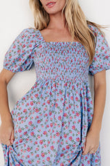 Haddie Smocked Midi Dress | Baltic Born Light Blue + Rose Floral