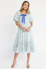 Jane Bow Midi Dress | Baltic Born Blue + Green Floral