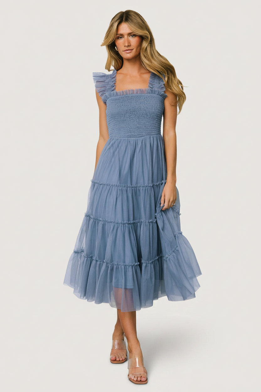 Emma Smocked Tulle Dress | Baltic Born Slate Blue