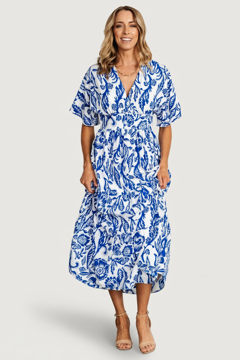 Austin Kimono Dress | Baltic Born Cobalt Print