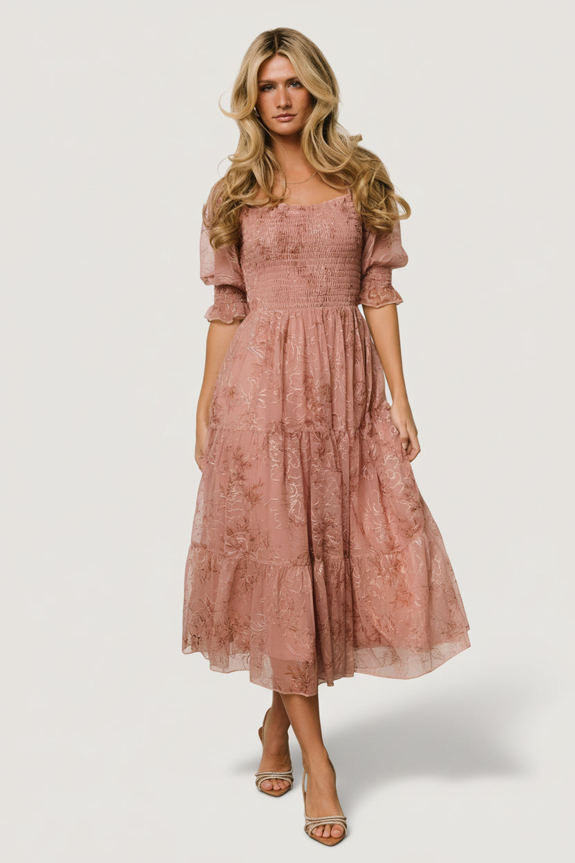 Fabian Jacquard Midi Dress | Baltic Born Mauve + Gold