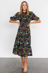 Lena Tiered Midi Dress | Baltic Born Black Multi Floral