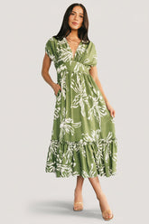 Rosa Midi Dress | Baltic Born Green Print