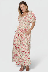 Haddie Smocked Midi Dress | Baltic Born Cream + Rose Floral