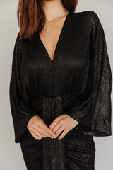 Ciara Ruched Midi Dress | Baltic Born Black Metallic