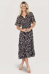 Spell Boho Midi Dress | Baltic Born Black + Taupe Floral