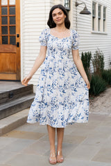 Piper Eyelet Midi Dress | Baltic Born Off White + Blue Floral