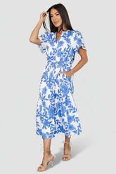Lydie Button Midi Dress | Baltic Born White + Blue