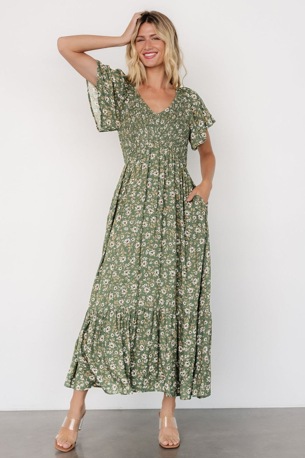 Joanie Smocked Dress | Baltic Born Green Floral