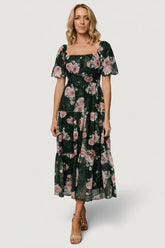 Annabeth Midi Dress | Baltic Born Dark Green + Pink