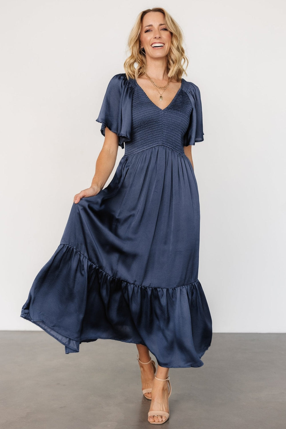 Lovell Smocked Midi Dress | Baltic Born Midnight Blue