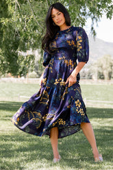 Lena Tiered Midi Dress | Baltic Born Navy + Gold Floral