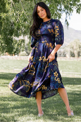 Lena Tiered Midi Dress | Baltic Born Navy + Gold Floral
