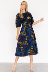 Lena Tiered Midi Dress | Baltic Born Navy + Gold Floral