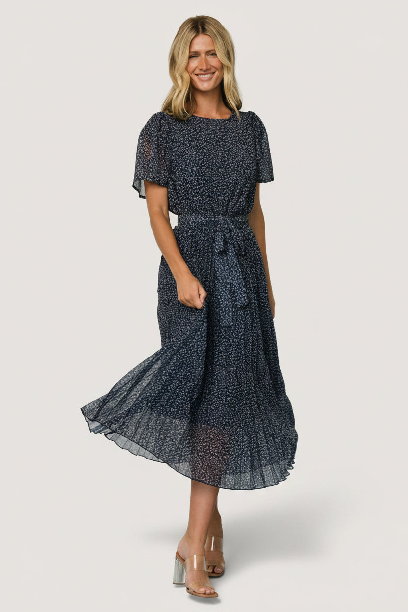 Prim Pleated Dress | Baltic Born Navy Print