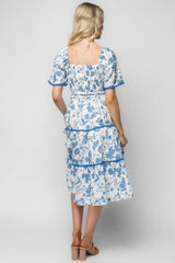 Freya Tiered Midi Dress | Baltic Born White + Blue