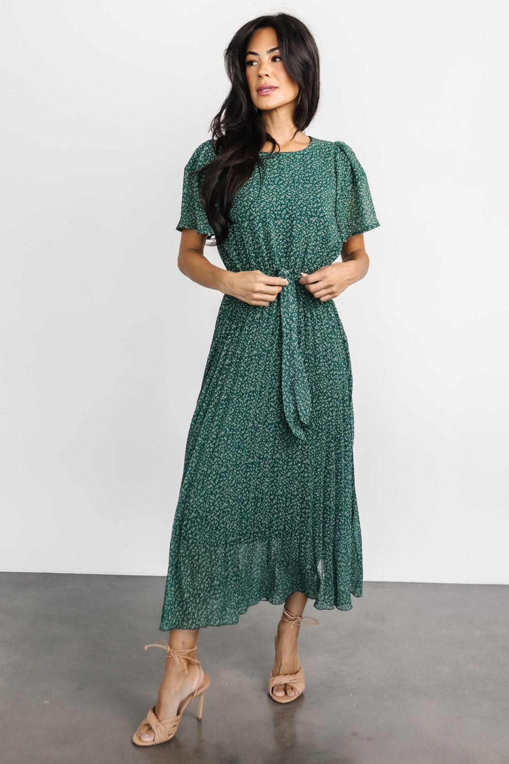 Prim Pleated Dress | Baltic Born Green Print
