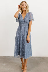 June Smocked Midi Dress | Baltic Born Blue