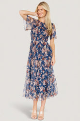 Mara Embroidered Tulle Dress | Baltic Born Dark Blue Multi Floral