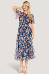 Mara Embroidered Tulle Dress | Baltic Born Dark Blue Multi Floral