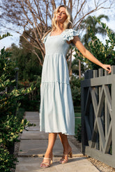 Jacie Smocked Midi Dress | Baltic Born Light Blue