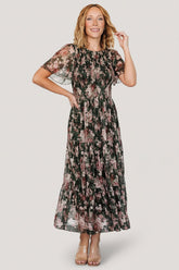 Mara Embroidered Tulle Dress | Baltic Born Dark Green + Blush Floral