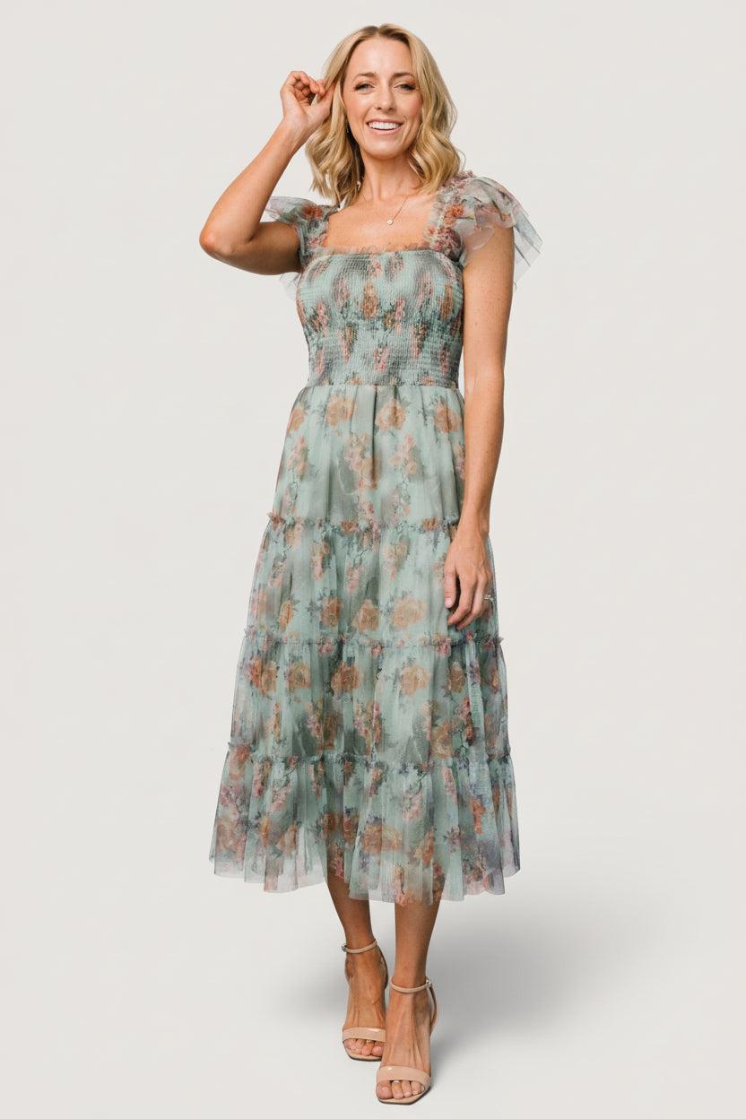 Clementine Tulle Midi Dress | Baltic Born Sage Multi Floral