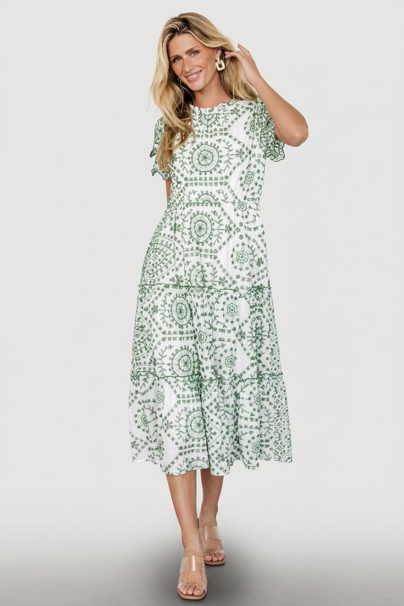 Mirabel Eyelet Midi Dress | Baltic Born White + Green