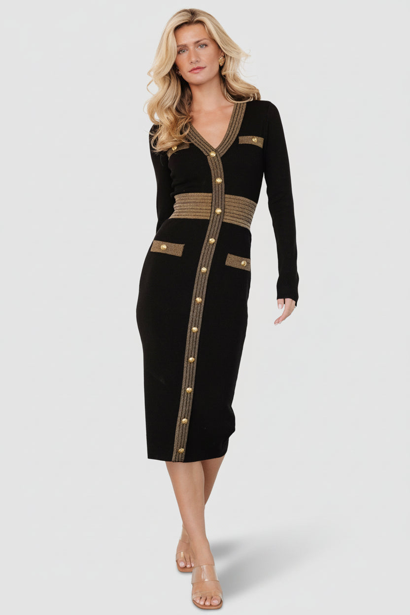 Birgitta Ribbed Sweater Dress | Baltic Born Black + Gold