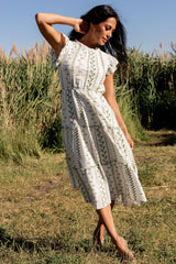 Frida Embroidered Midi Dress | Baltic Born White + Green Print