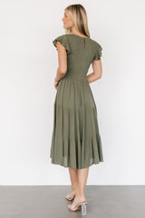 Loretta Smocked Midi Dress | Baltic Born Dark Sage