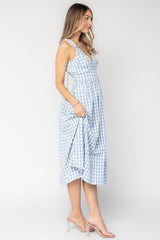 Arwen Gingham Midi Dress | Baltic Born Blue + White
