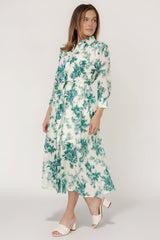 Eunice Button Midi Dress | Baltic Born Cream + Green Floral