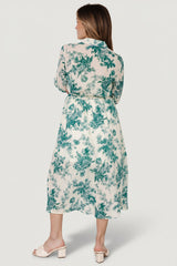 Eunice Button Midi Dress | Baltic Born Cream + Green Floral