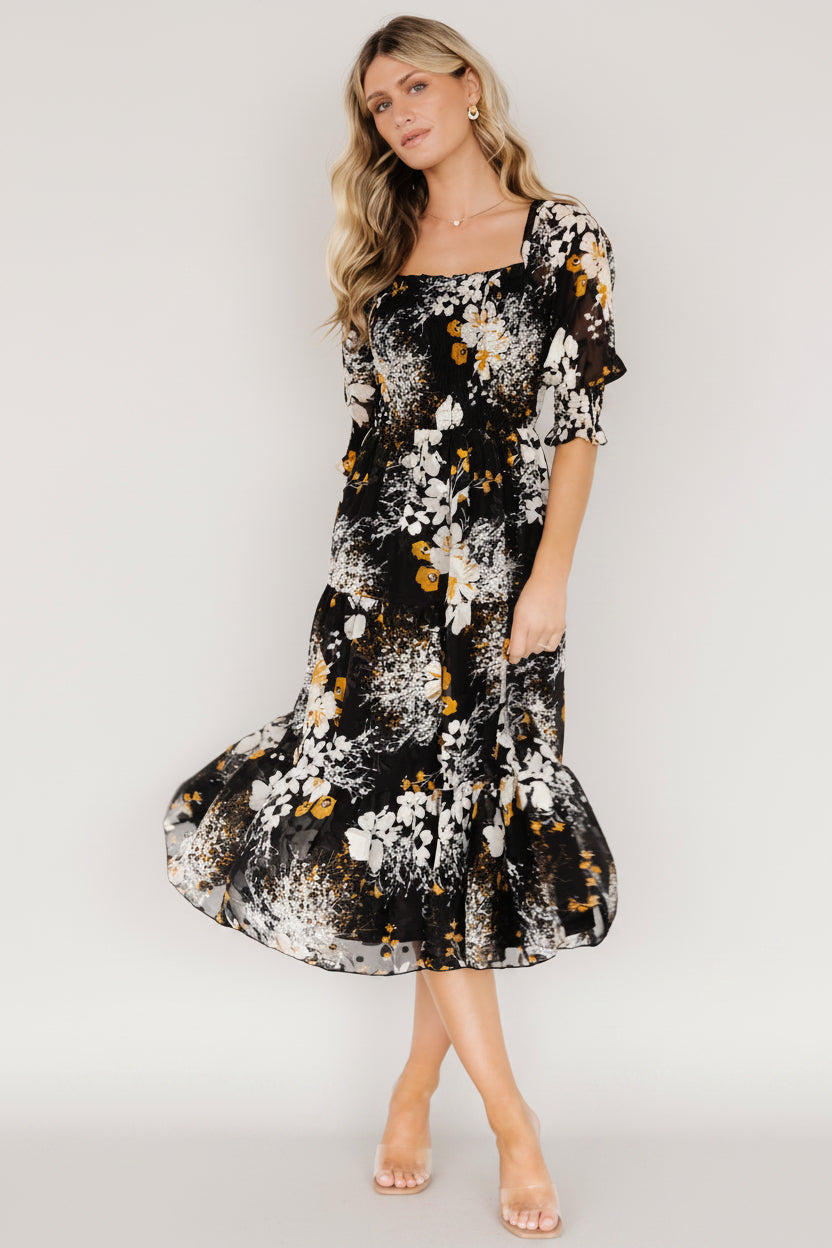 Fabian Jacquard Midi Dress | Baltic Born Black Floral